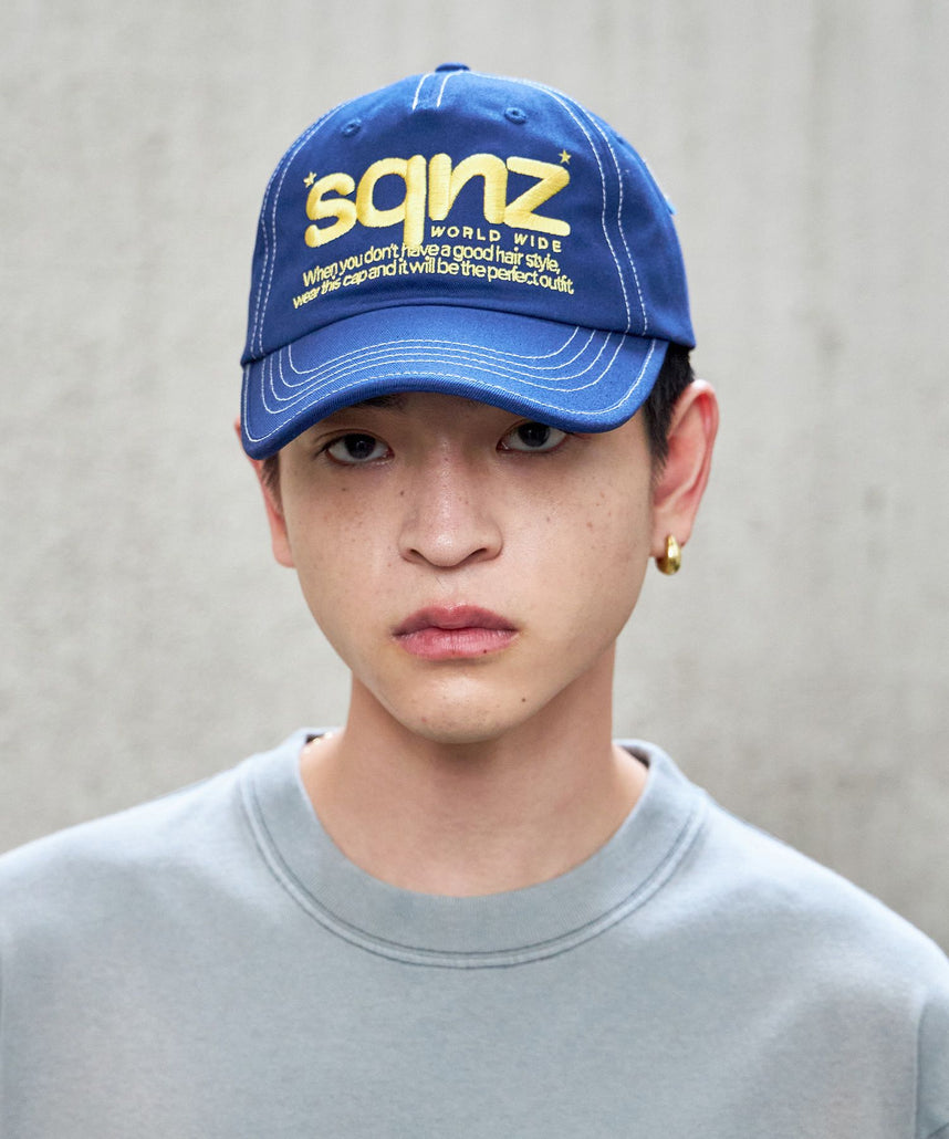 sqnz logo cap / ロゴ ベースボール キャップ 刺繍 ストリート ネイビー