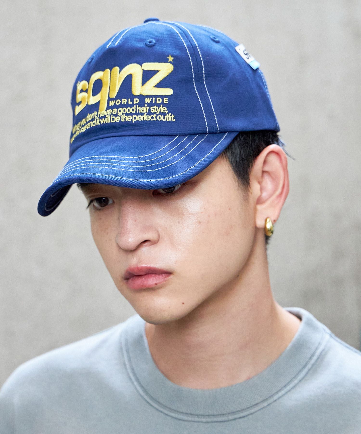sqnz logo cap / ロゴ ベースボール キャップ 刺繍 ストリート ネイビー