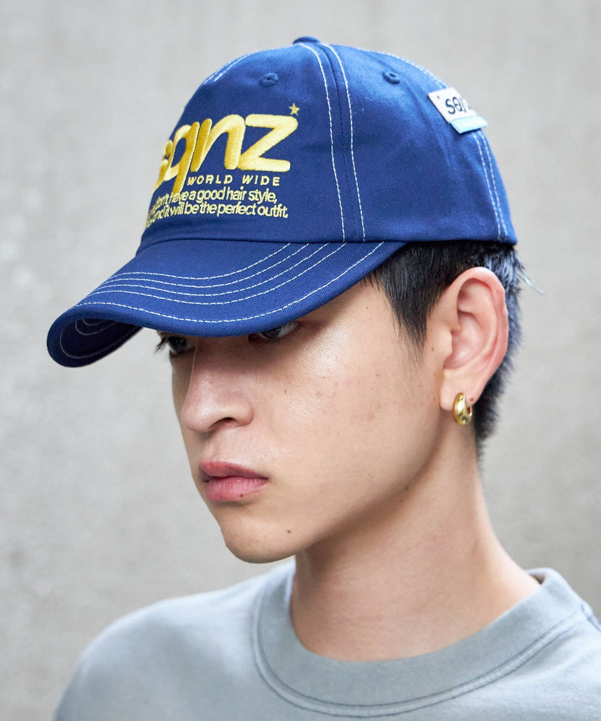 sqnz logo cap / ロゴ ベースボール キャップ 刺繍 ストリート ネイビー