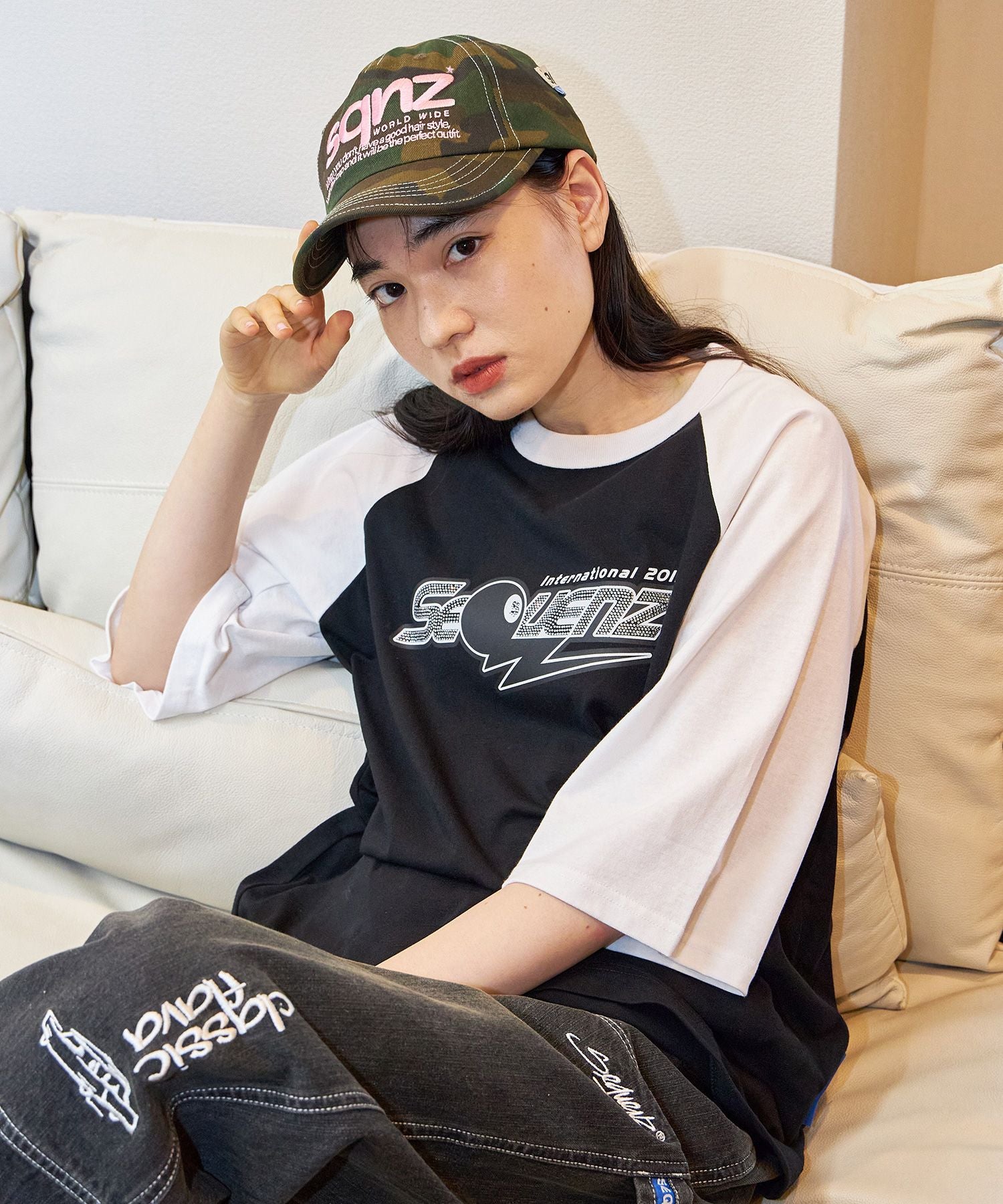 sqnz logo cap / ロゴ ベースボール キャップ 刺繍 ストリート 柄80