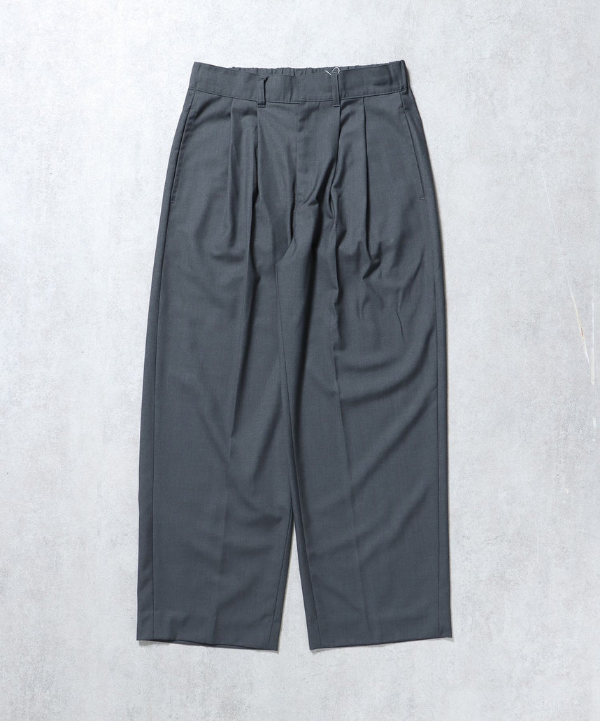 【FFEIN(フェイン)】ワイドストレートスラックス /スラックス ストライプ チェック オーバーサイズ タック ライトグレー