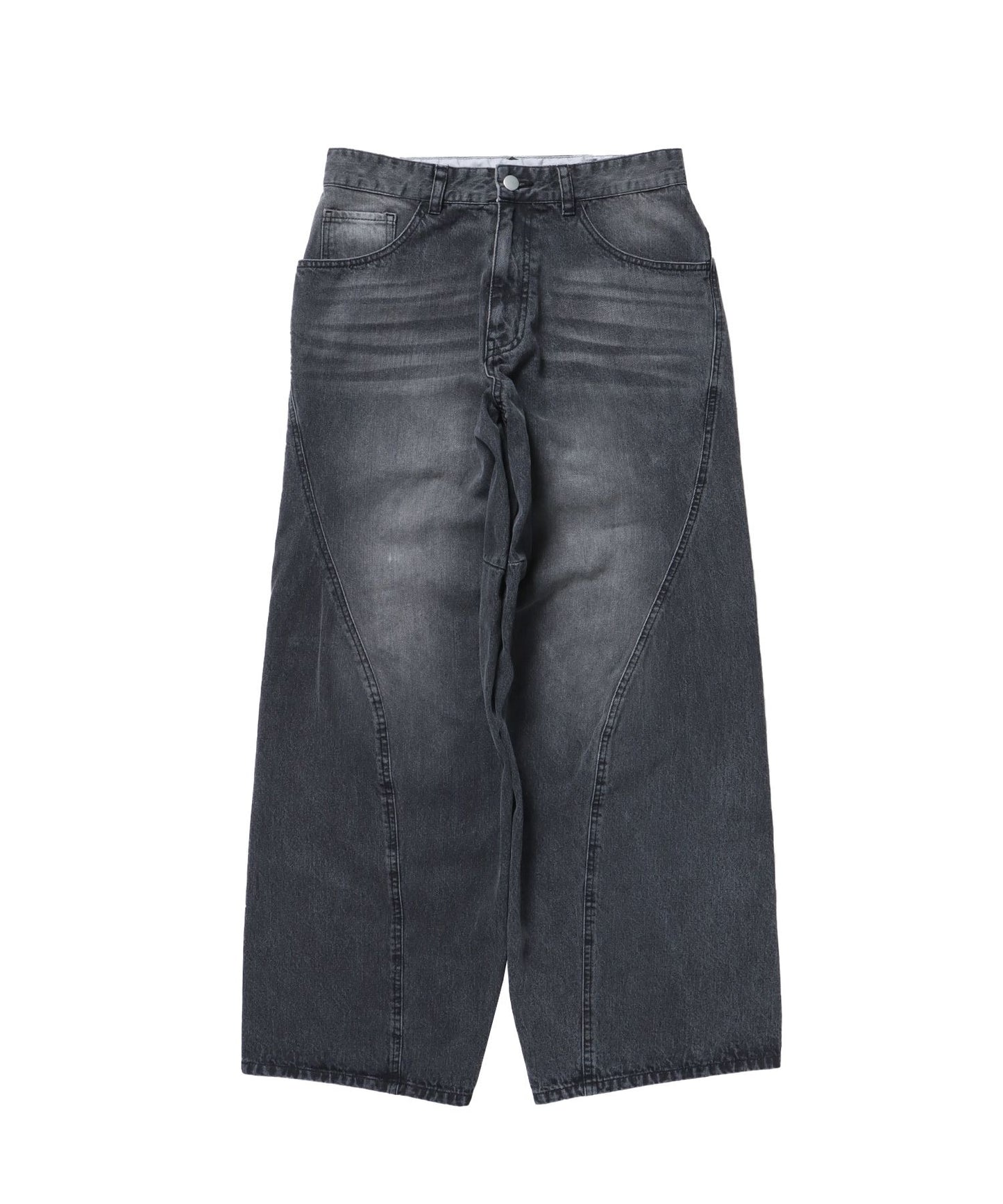 【SEQUENZ(シークエンズ)】sqnz washed curve denim pants / カーブデニム ワイドパンツ ヴィンテージライク ブラック