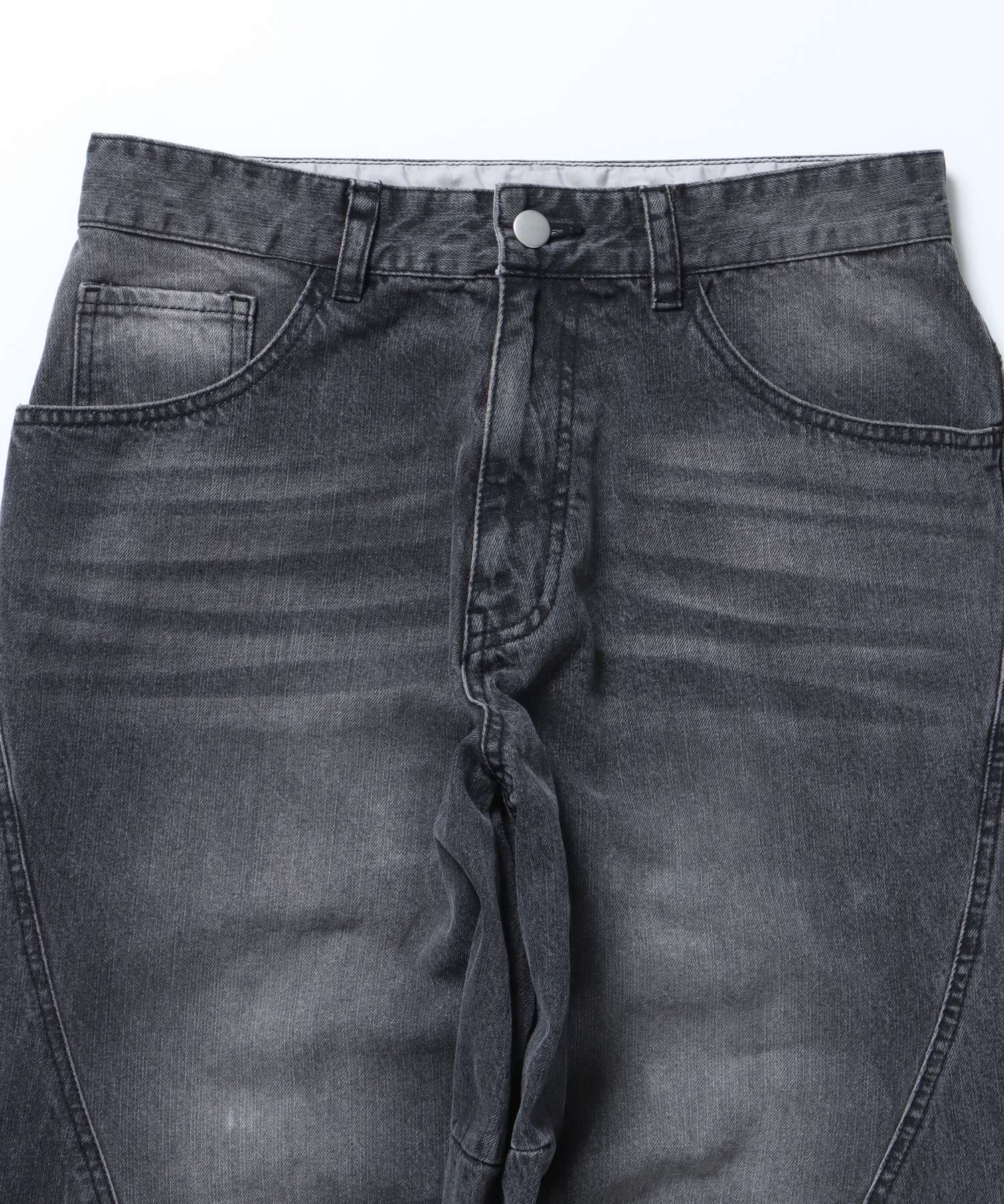 sqnz washed curve denim pants / カーブデニム ワイドパンツ ヴィンテージライク オーバーダイ ブラック ≪SET UP着用可能≫