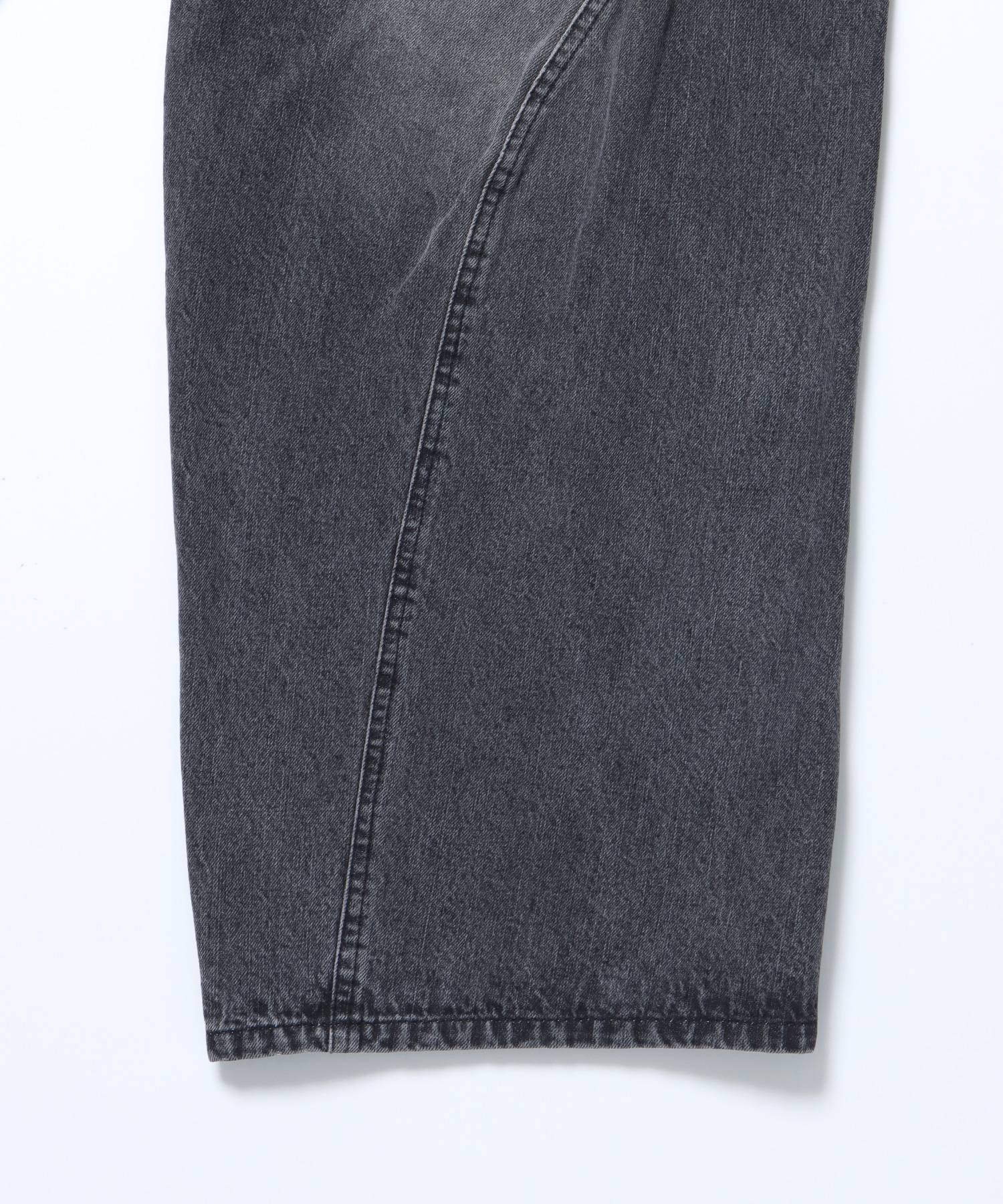 sqnz washed curve denim pants / カーブデニム ワイドパンツ ヴィンテージライク オーバーダイ ブラック ≪SET UP着用可能≫