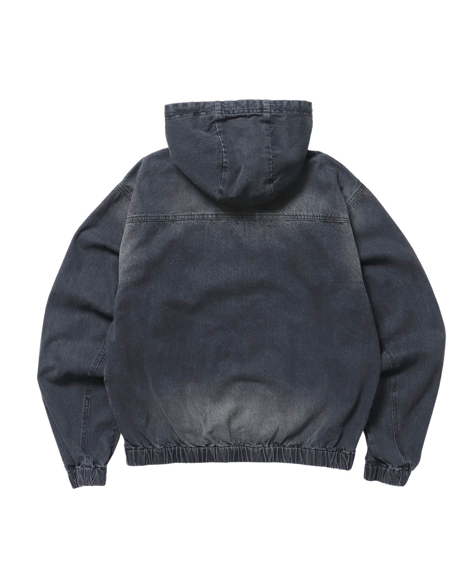 sqnz washed denim jacket / ジップパーカー フルジップ ヴィンテージライク フード オーバーダイ ブラック ≪SET UP着用可能≫
