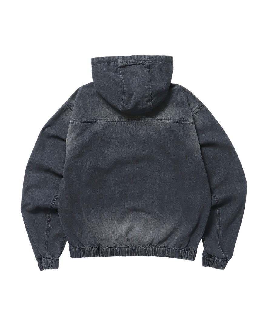sqnz washed denim jacket / ジップパーカー フルジップ ヴィンテージライク フード オーバーダイ ブラック ≪SET UP着用可能≫