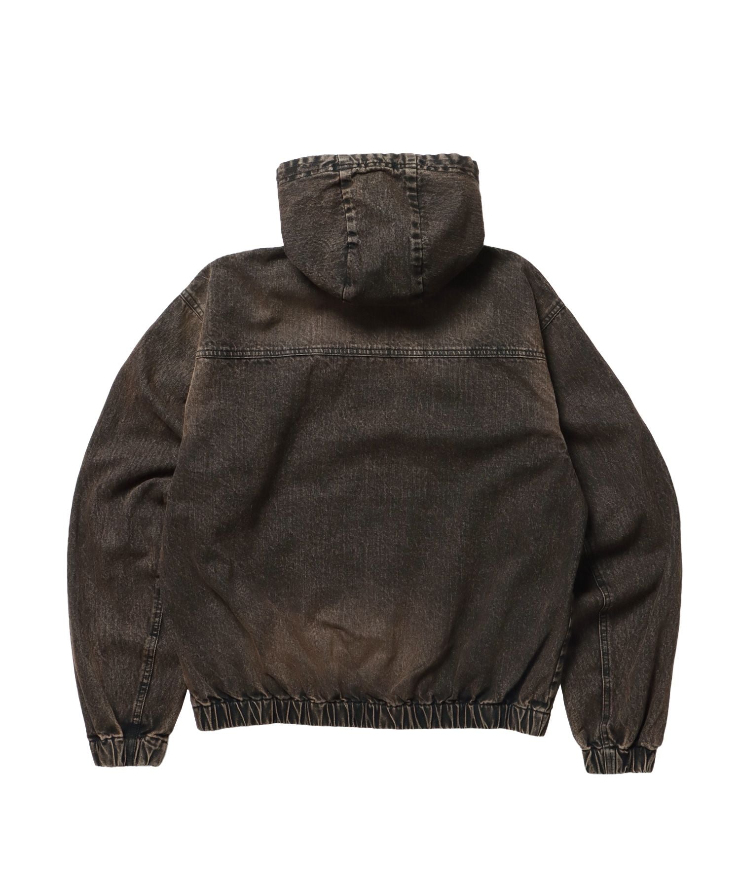 sqnz washed denim jacket / ジップパーカー フルジップ ヴィンテージライク フード オーバーダイ ブラウン ≪SET UP着用可能≫