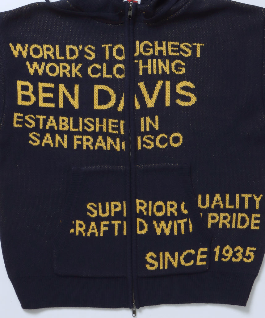 FAUX FUR TRIM KNIT JACKET / オーバーサイズ ニット ファー ジップパーカー フーディ ダブルジップ ネイビー