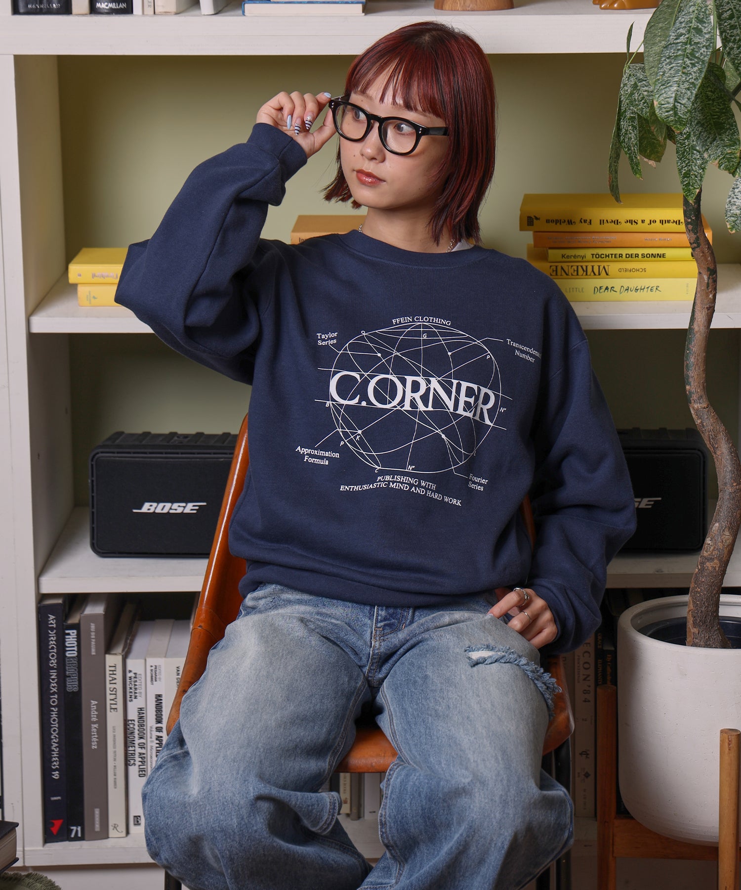 ヘビーウエイトサークルロゴスウェット / 裏起毛 スウェット クルーネック ワンポイント プリント ネイビー