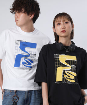 アートデザインショート丈Tシャツ / Tシャツ 短丈 クルーネック 半袖 ホワイト