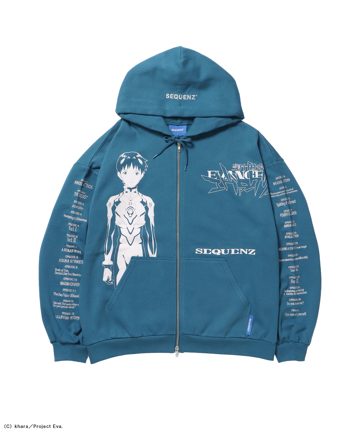 EVA CHARCTER ZIP PK / オーバーサイズ ビッグシルエット ジップパーカー 刺繍 プリント フーディ 裏起毛 ユニセックス グリーン