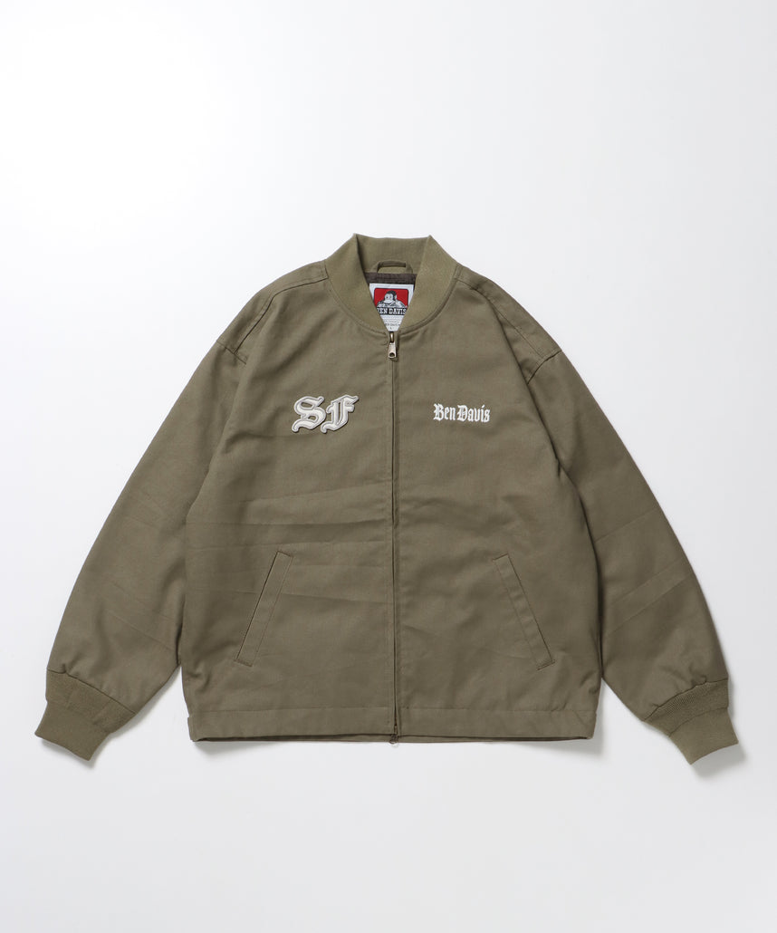 MECHANIC EMB RIBBED JACKET / ワーク ジャケット 刺繍 ジャケット ダック アウター カーキ