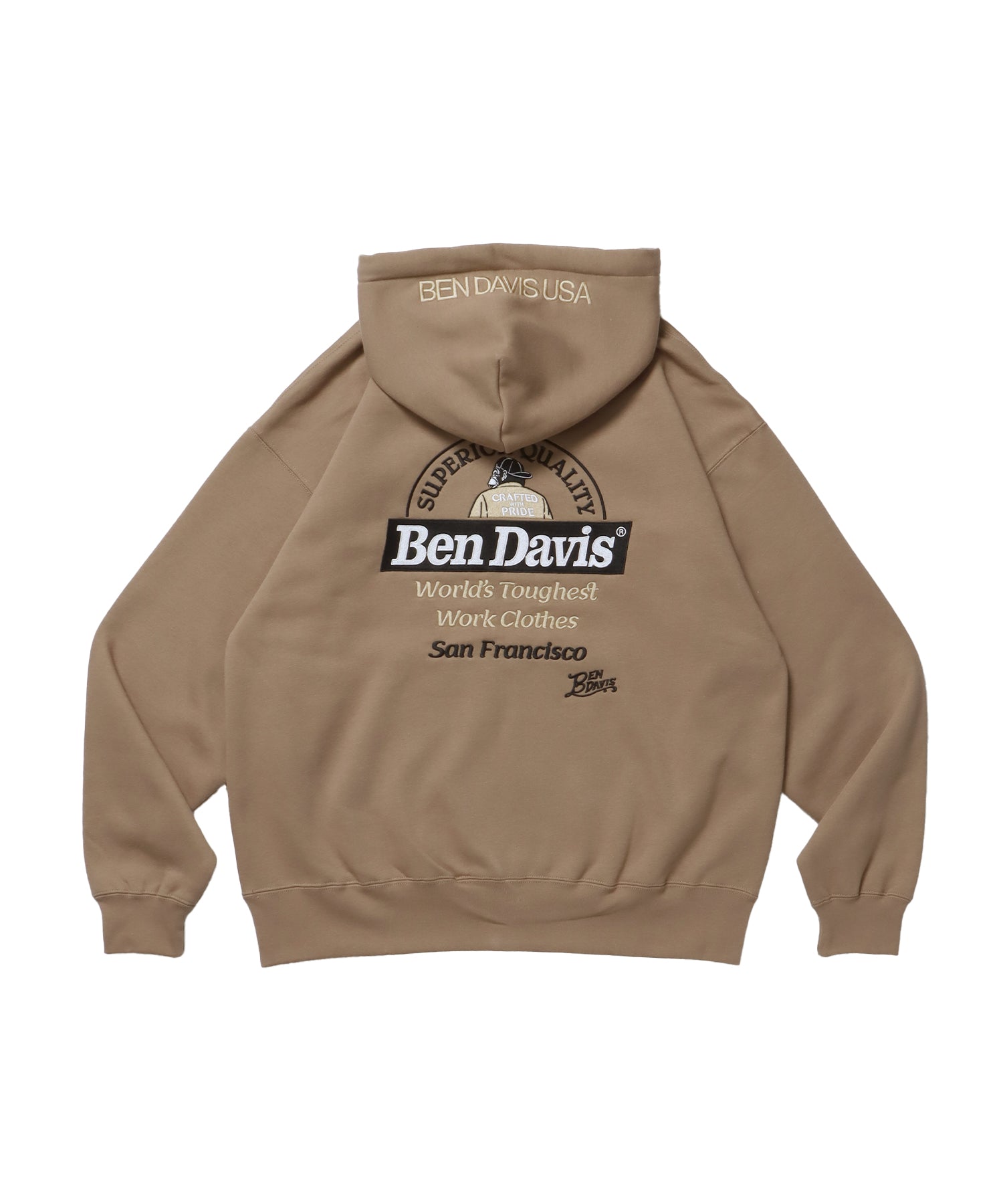 BD LABEL EMB HOODIE / フーディ プルパーカー ヘビーウェイト ワンポイント 刺繍 裏起毛 モカ