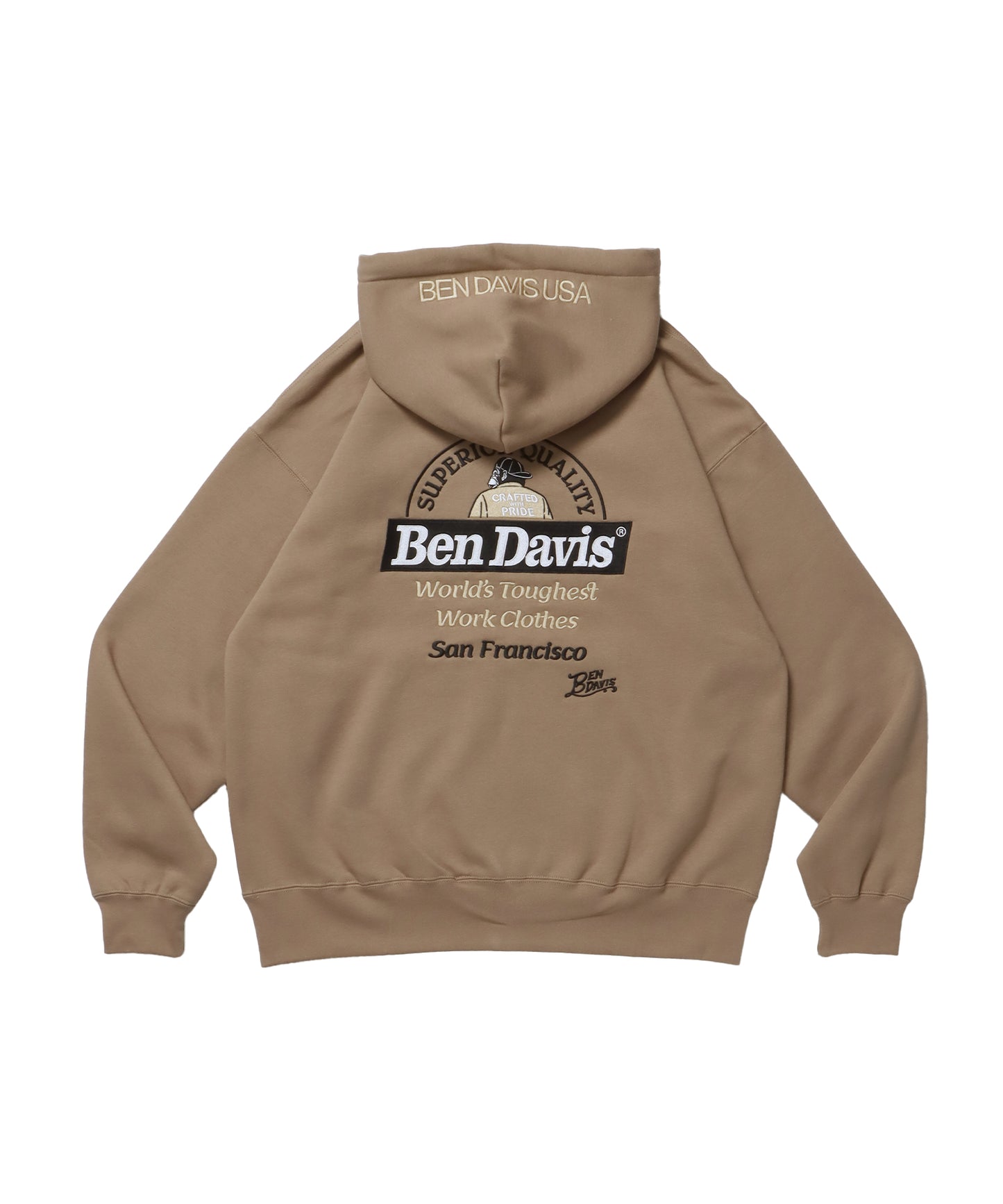 BD LABEL EMB HOODIE / フーディ プルパーカー ヘビーウェイト ワンポイント 刺繍 裏起毛 モカ