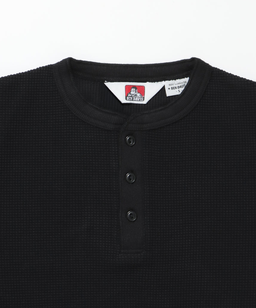 WAFFLE L/S HENLEY / ヘンリー ワッフル オーバーサイズ 長袖 レイヤード ブラック