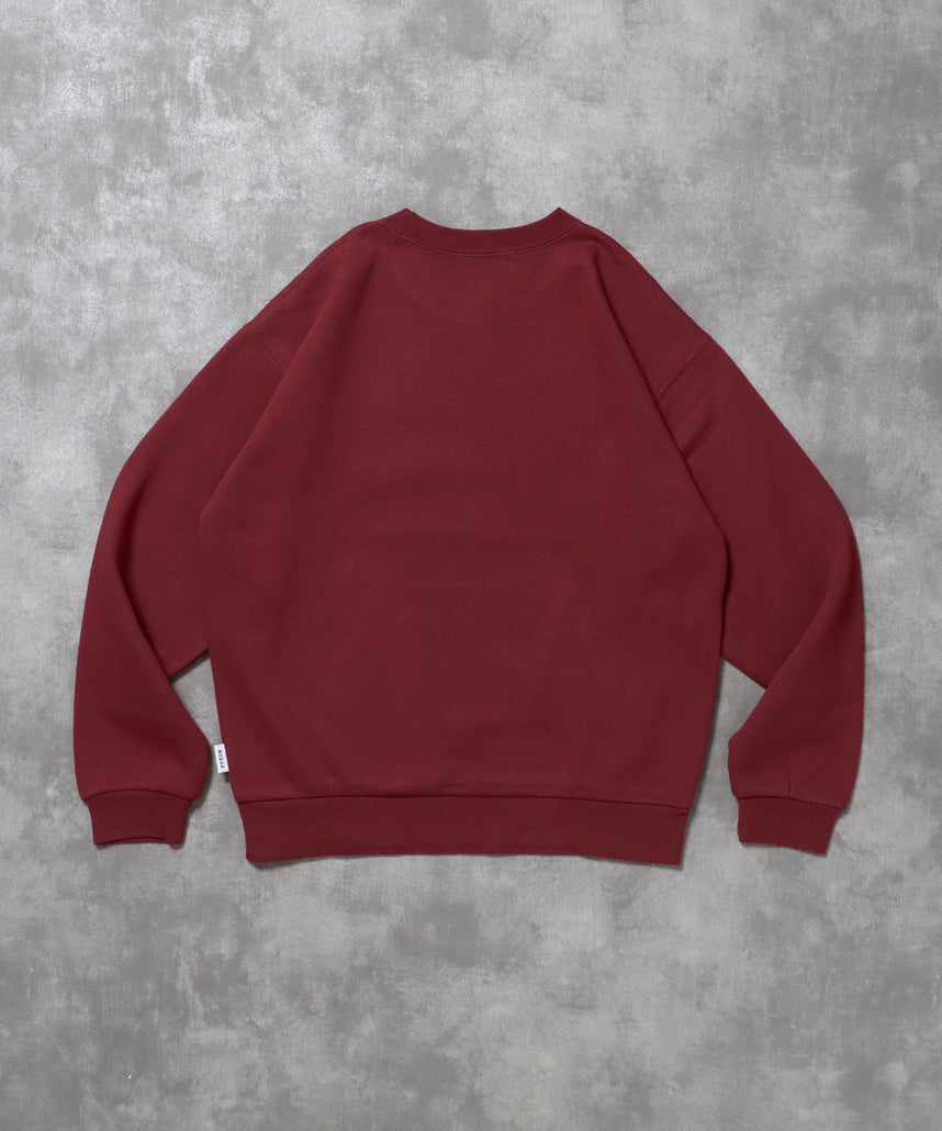 ヘビーウエイトセンターボカシロゴスウェット / 裏起毛 スウェット クルーネック ワンポイント プリント ワイン