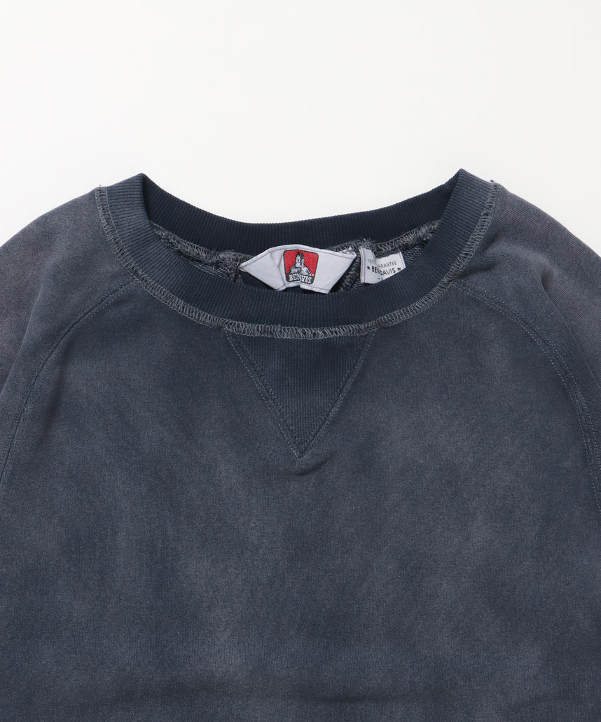 70'S FIT F-SLEEVE CREW / 加工 裏起毛 クルーネック スウェット ラグラン 短丈 裏毛 ネイビー