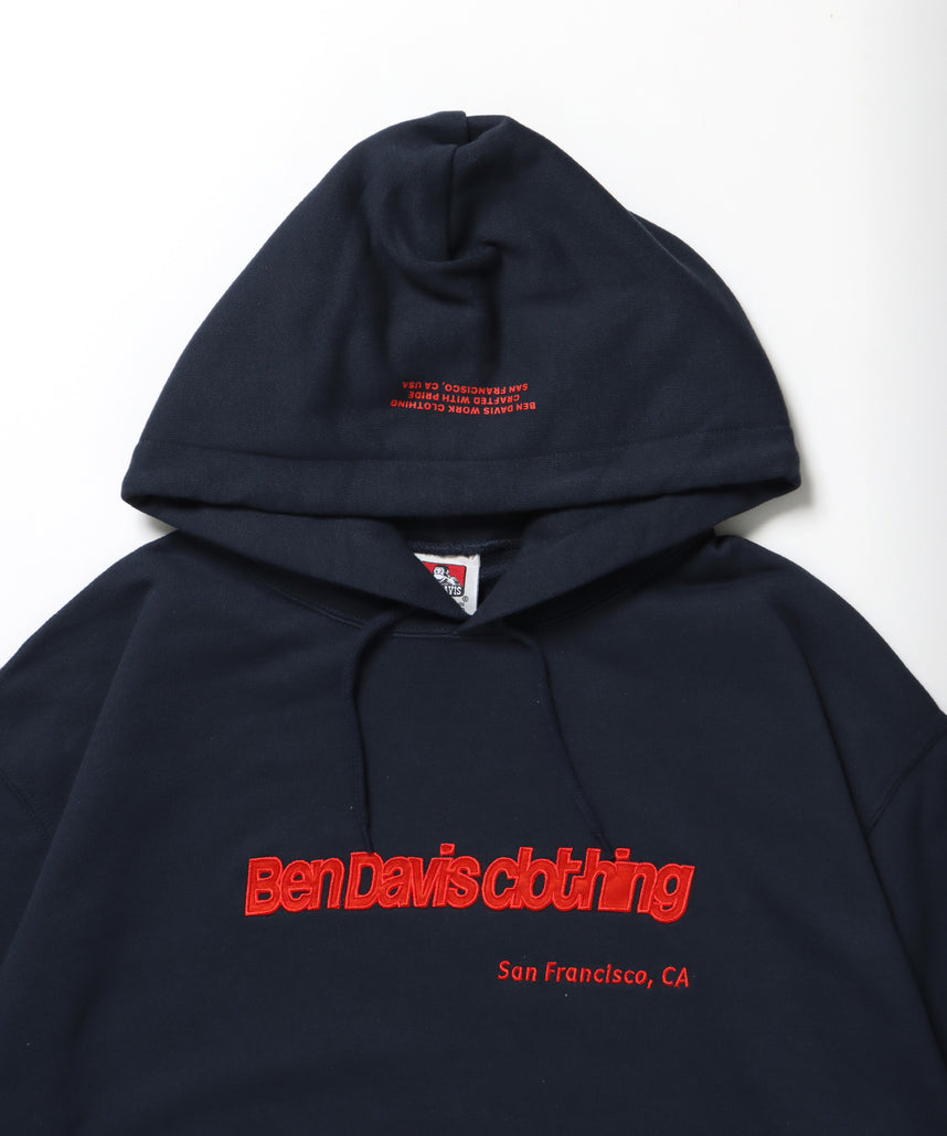 MID WEIGHT SWEAT HOODIE /パーカー ジップパーカー ダブルジップ 短丈 刺繍 プリント ネイビー