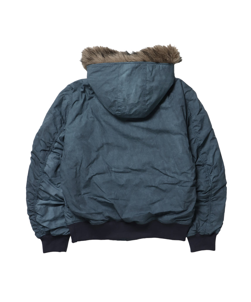 FUR SQNZ BOMBER JACKET / オーバーサイズ ジャケット アウター ブルゾン 中綿 加工 ジップ ネイビー