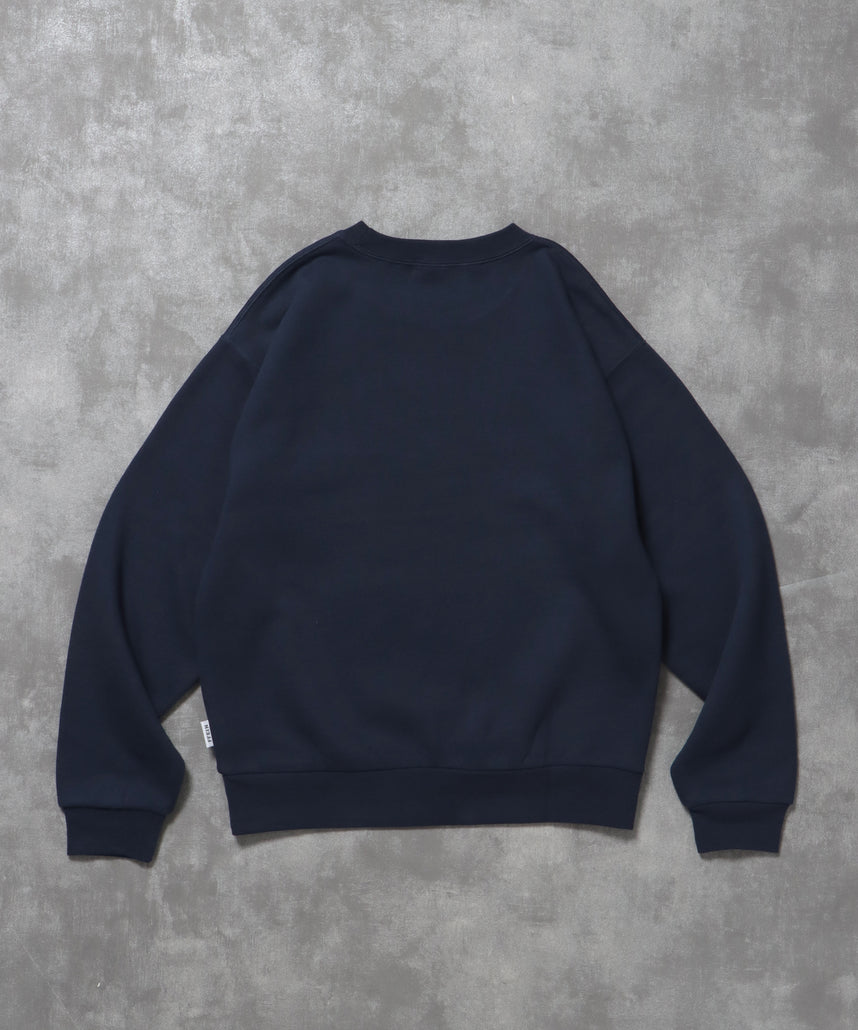 ヘビーウエイトメッセージスウェット / 裏起毛 スウェット クルーネック ワンポイント プリント ネイビー