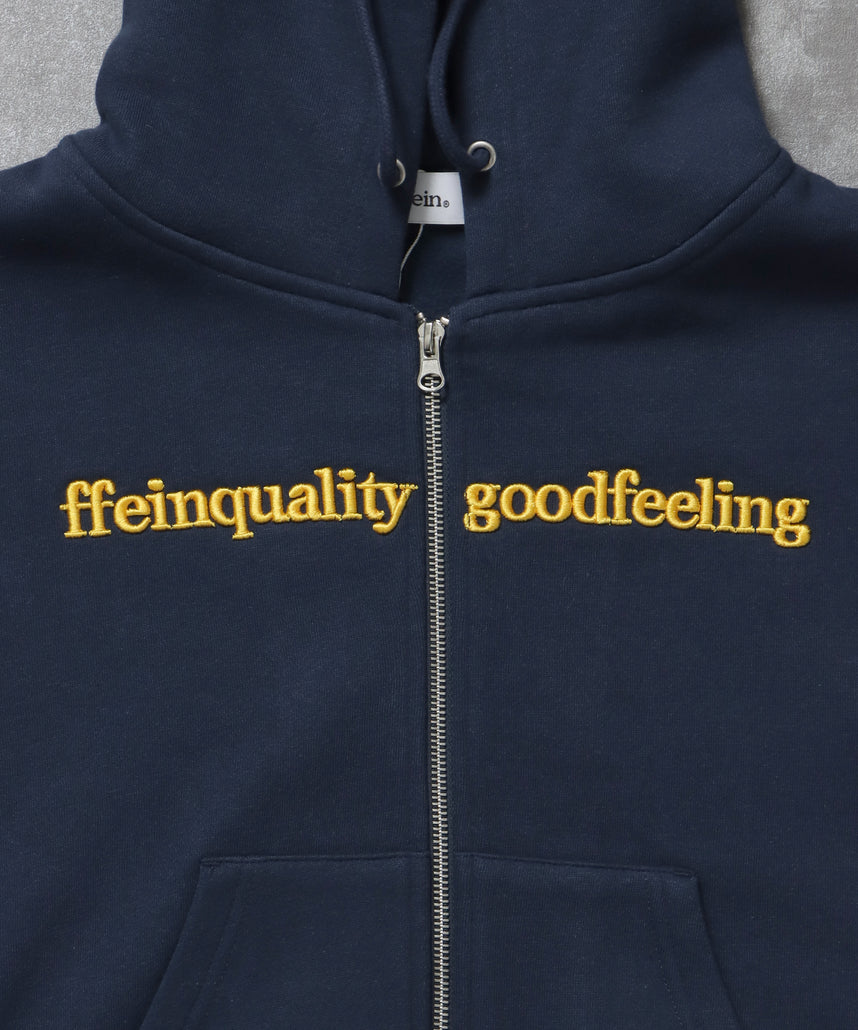 センター3D刺繍立体フードショート丈ZIPパーカー / レディース パーカー 裏起毛 ヘビーウエイト フーディ ダブルジップ 【短丈】 ネイビー