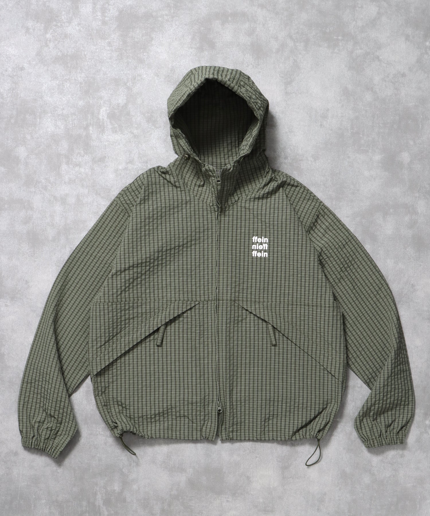 3段ロゴチェックマウンテンパーカー / ダブルジップ フーディ アウター ワンポイント グリーン