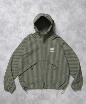 3段ロゴチェックマウンテンパーカー / ダブルジップ フーディ アウター ワンポイント グリーン