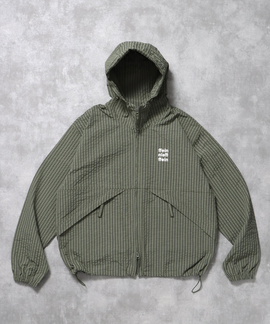 3段ロゴチェックマウンテンパーカー / ダブルジップ フーディ アウター ワンポイント グリーン