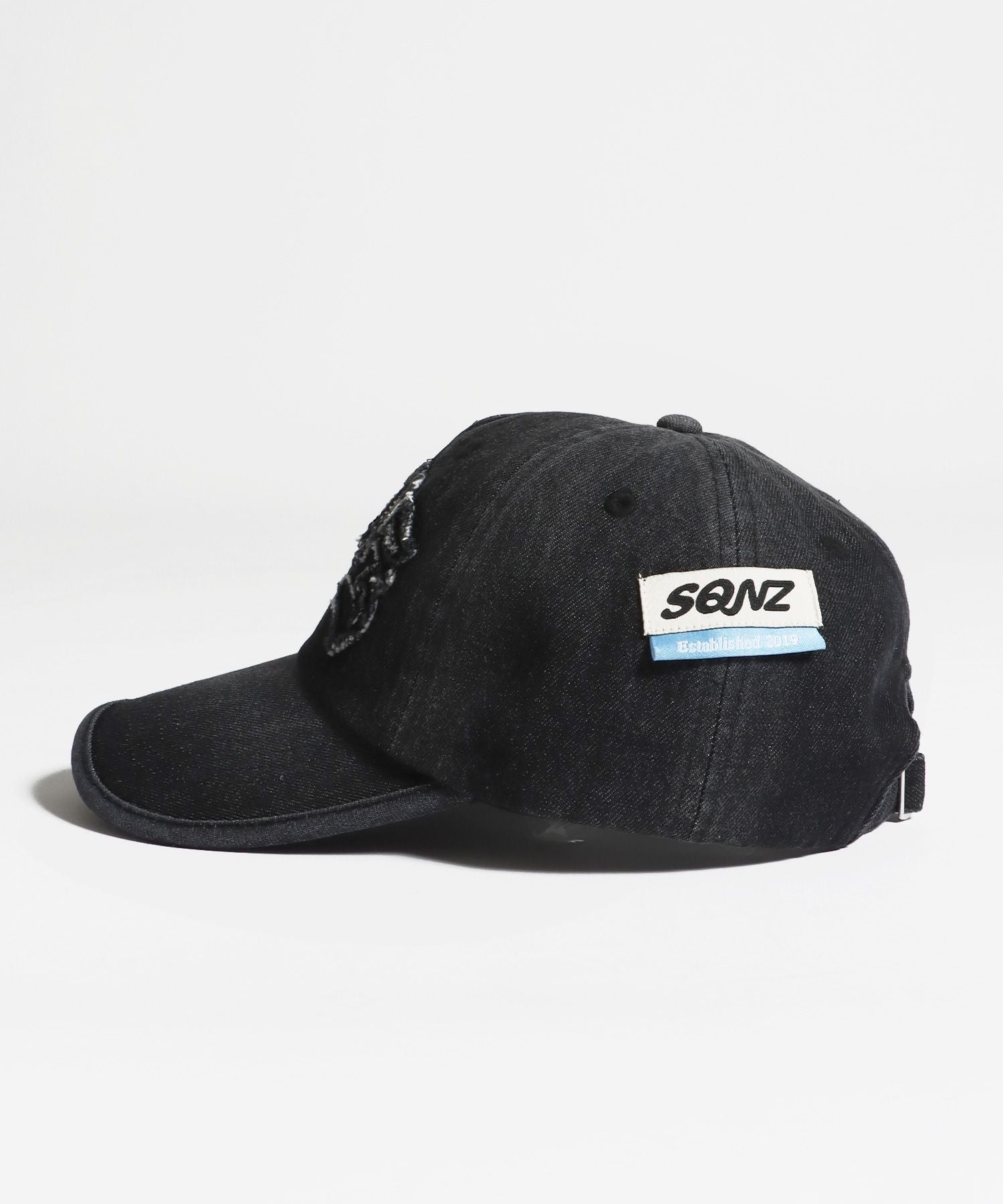 sqnz applique denim cap / キャップ デニム ステッチ 刺繍 ≪サイズ調節可能≫ ブラック