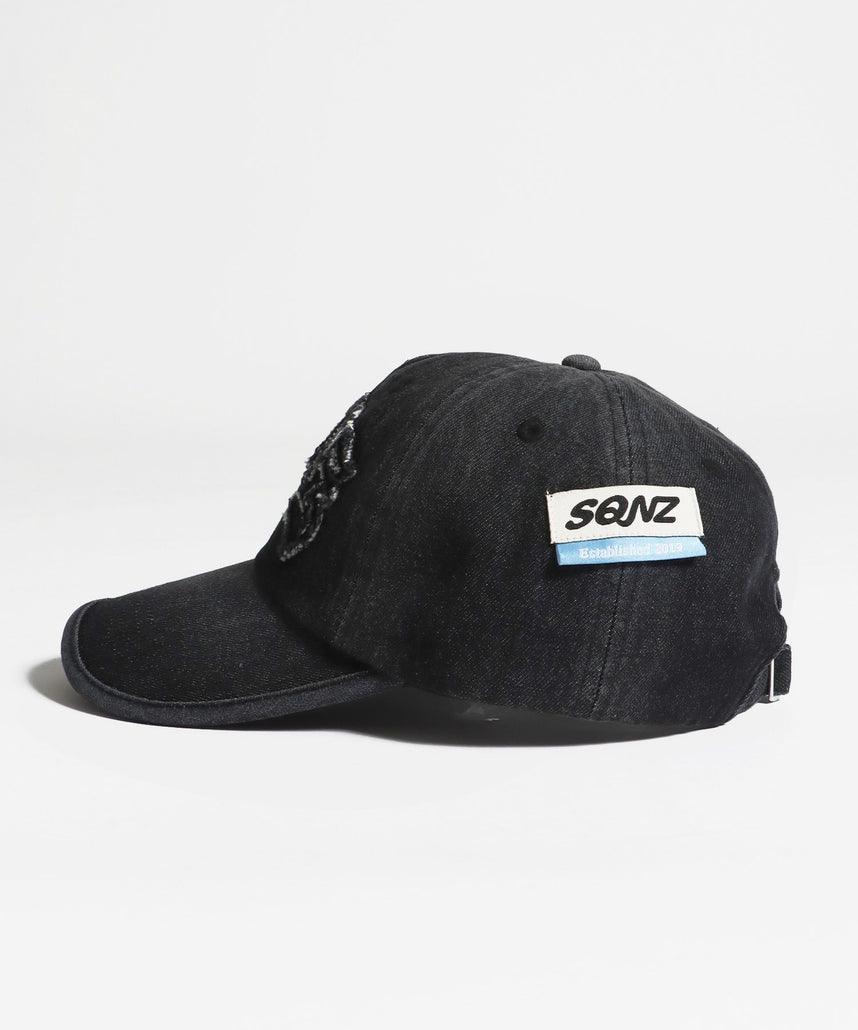 sqnz applique denim cap / キャップ デニム ステッチ 刺繍 ≪サイズ調節可能≫ ブラック