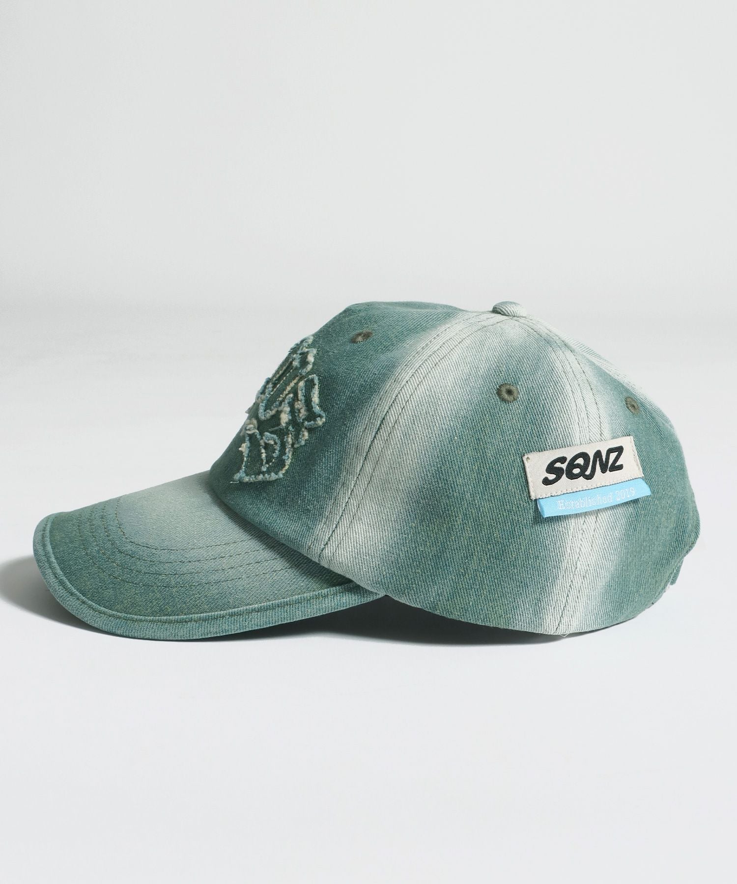 sqnz applique denim cap / キャップ デニム ステッチ 刺繍 ≪サイズ調節可能≫ グリーン