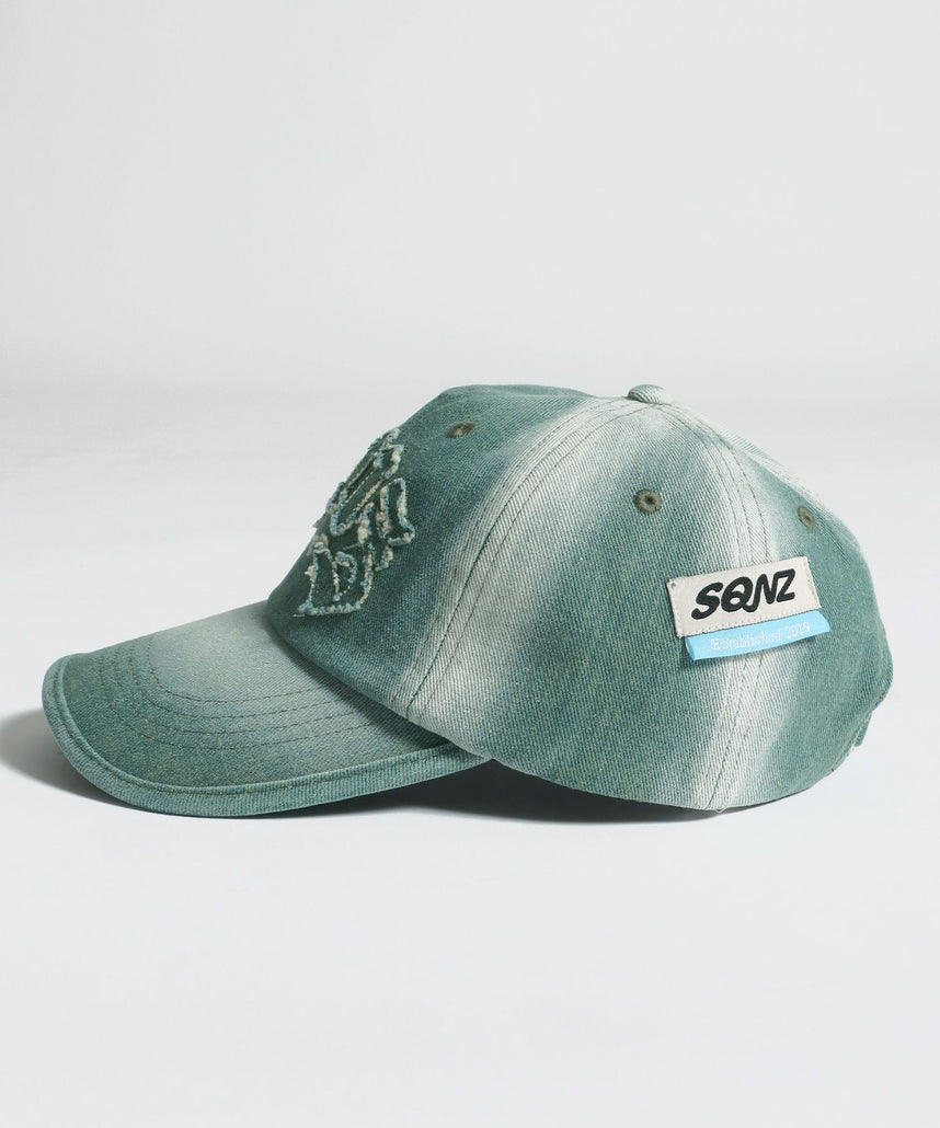 sqnz applique denim cap / キャップ デニム ステッチ 刺繍 ≪サイズ調節可能≫ グリーン