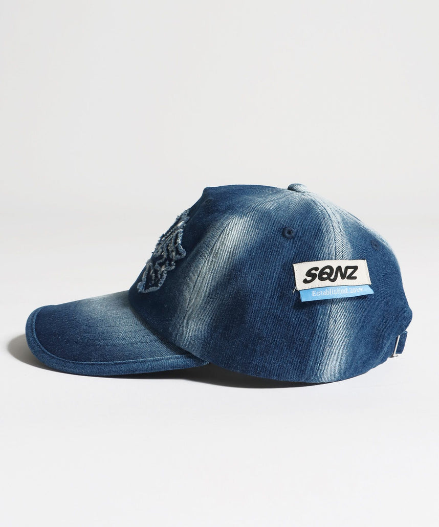 sqnz applique denim cap / キャップ デニム ステッチ 刺繍 ≪サイズ調節可能≫ ネイビー