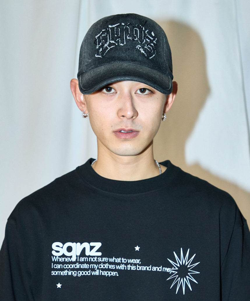 ※WEB限定 / ワッペンロゴデニムキャップ / sqnz applique denim cap ブラック