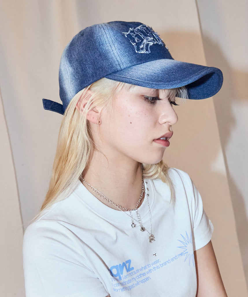 sqnz applique denim cap / キャップ デニム ステッチ 刺繍 ≪サイズ調節可能≫ ネイビー