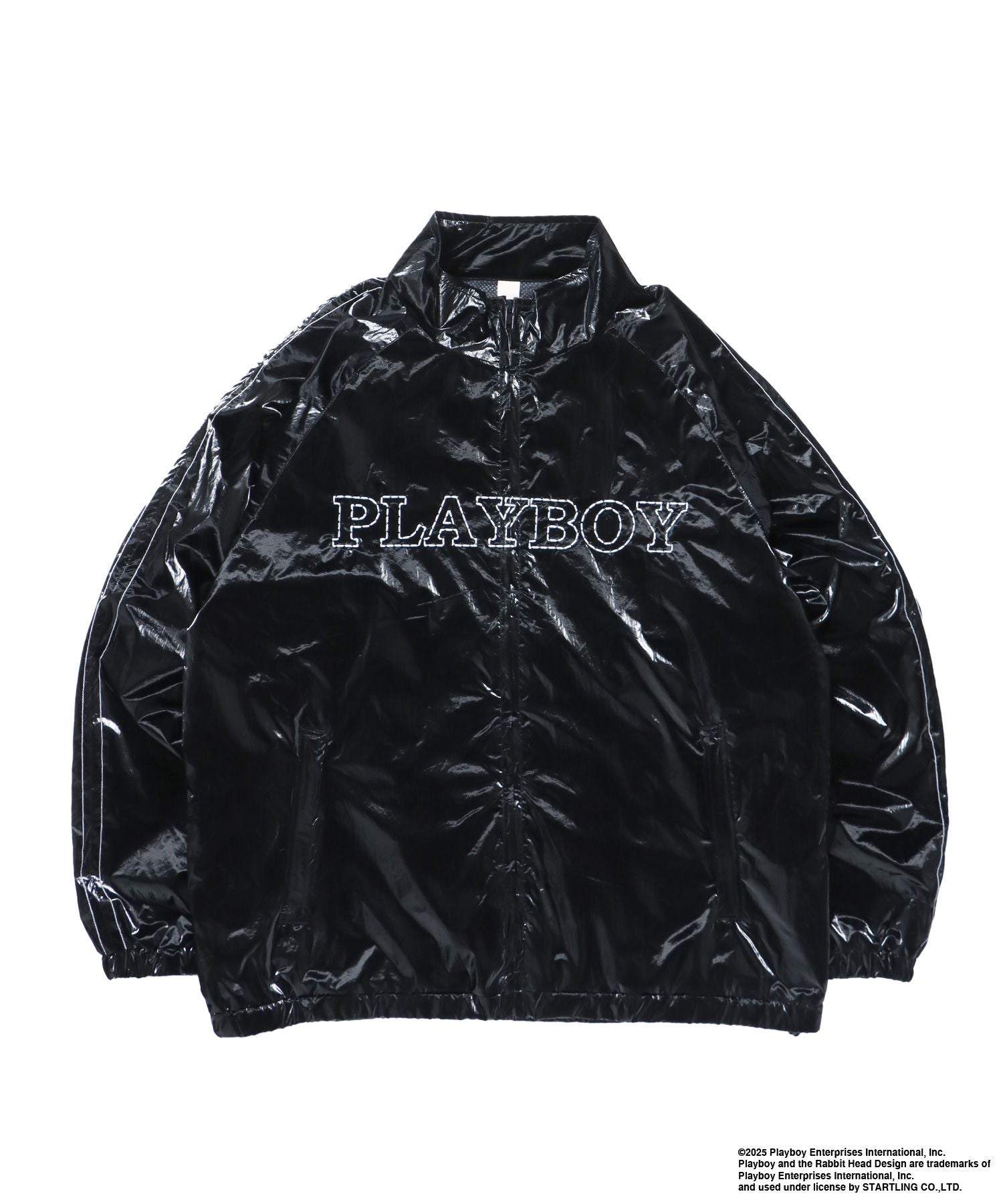 【SEQUENZ(シークエンズ)】PB COATING JACKET / プレイボーイ ジャケット コーティング フルジップ センターロゴ ブラック