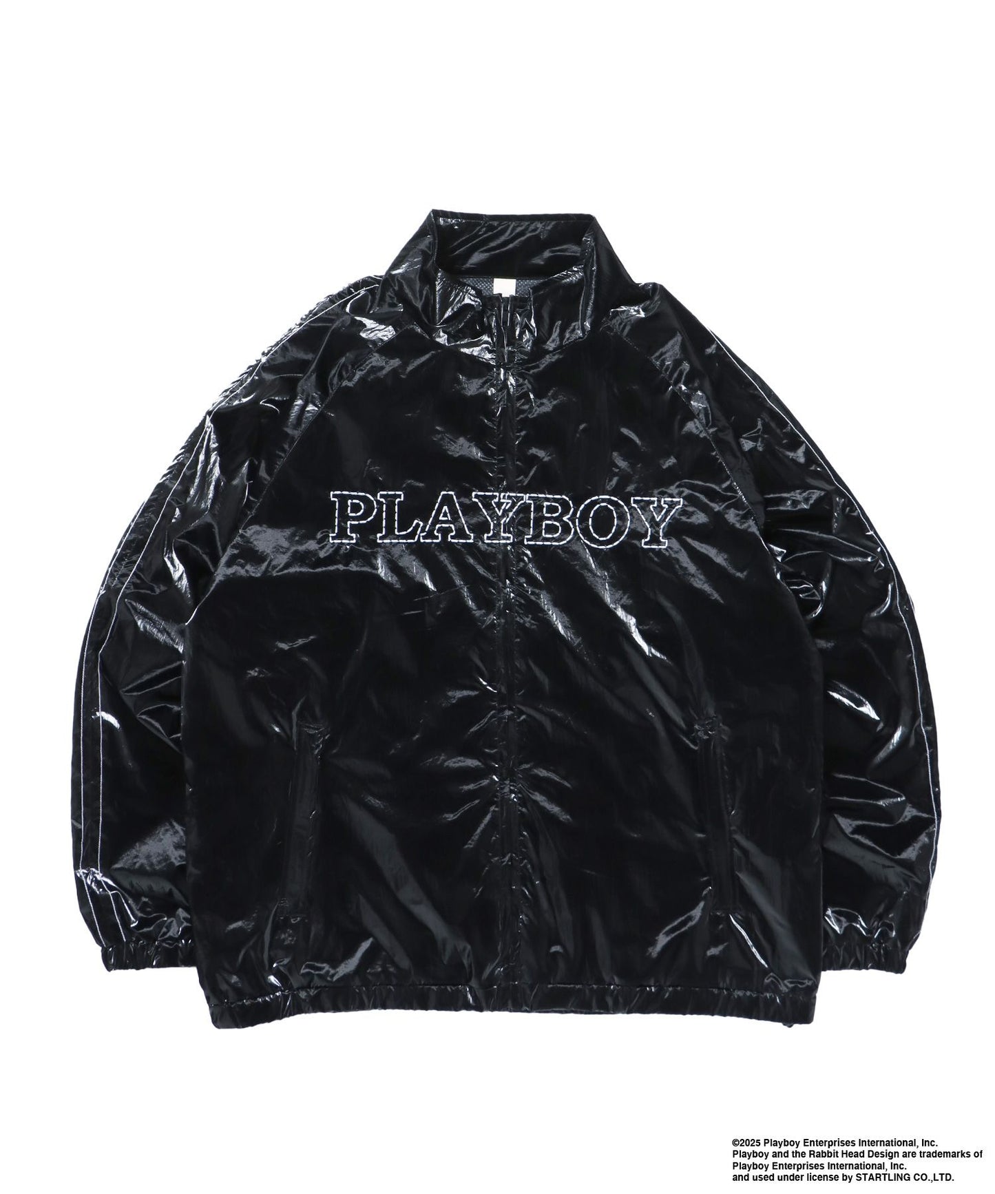 【SEQUENZ(シークエンズ)】PB COATING JACKET / プレイボーイ ジャケット コーティング フルジップ センターロゴ ブラック
