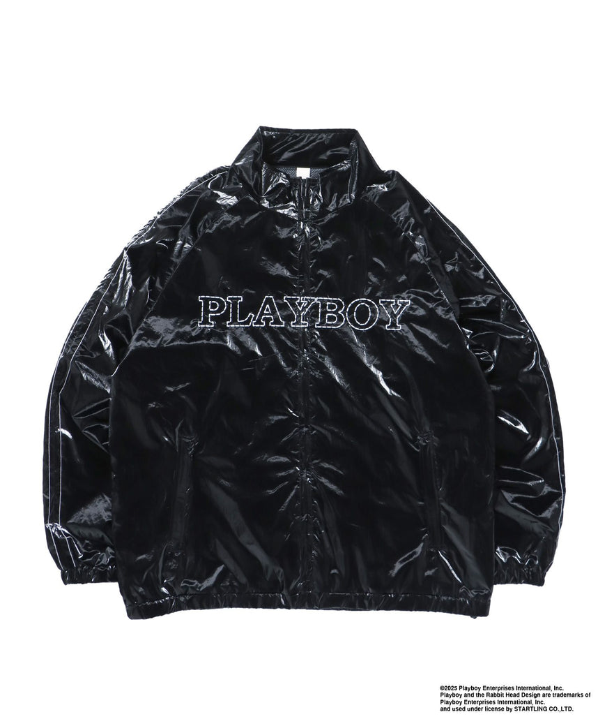 【SEQUENZ(シークエンズ)】PB COATING JACKET / プレイボーイ ジャケット コーティング フルジップ センターロゴ ブラック