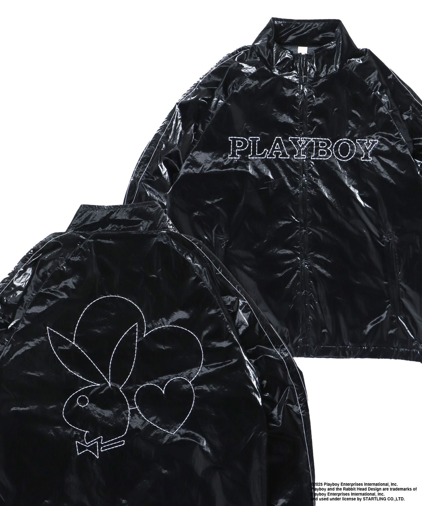 【SEQUENZ(シークエンズ)】PB COATING JACKET / プレイボーイ ジャケット コーティング フルジップ センターロゴ ブラック