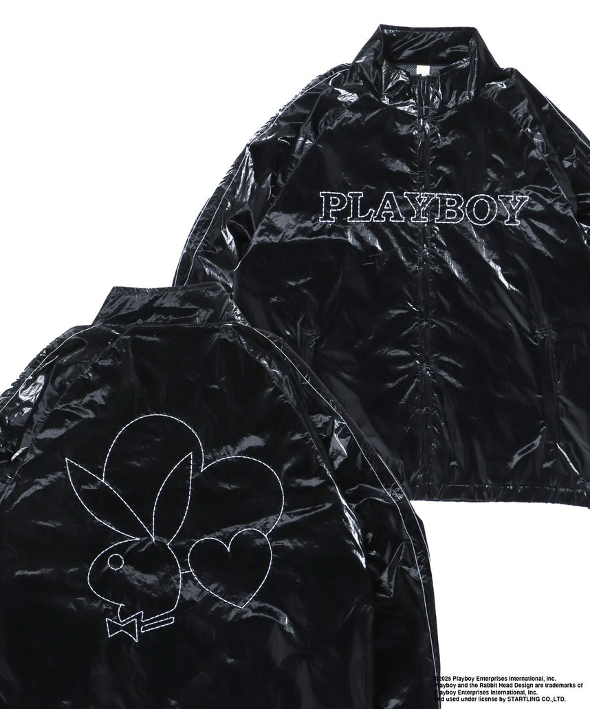 【SEQUENZ(シークエンズ)】PB COATING JACKET / プレイボーイ ジャケット コーティング フルジップ センターロゴ ブラック