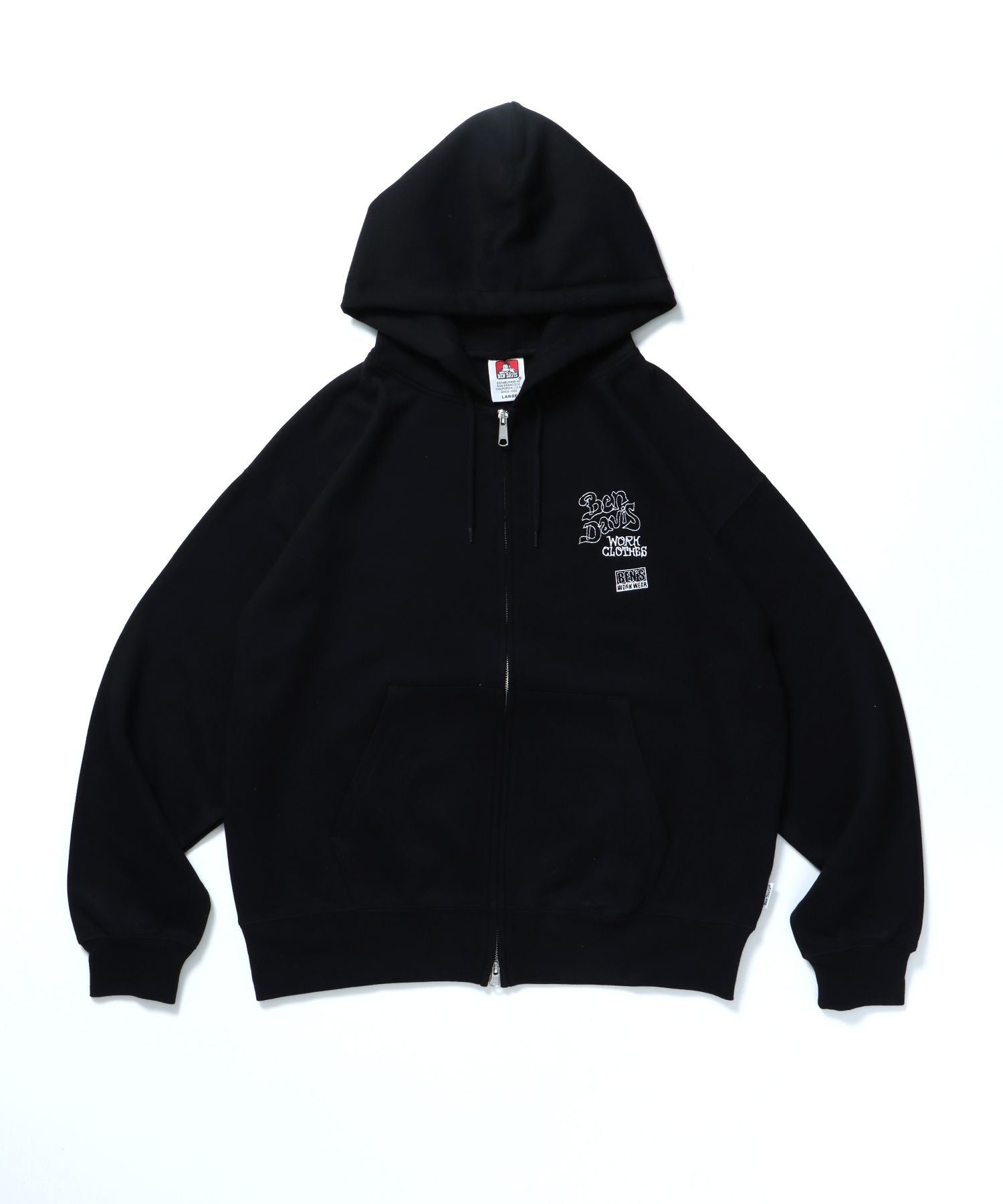 【BEN DAVIS(ベンデイビス)】ROUGH IDEAS ZIP HOODIE / ジップパーカー ワイドシルエット フーディ 裏毛 ブラック