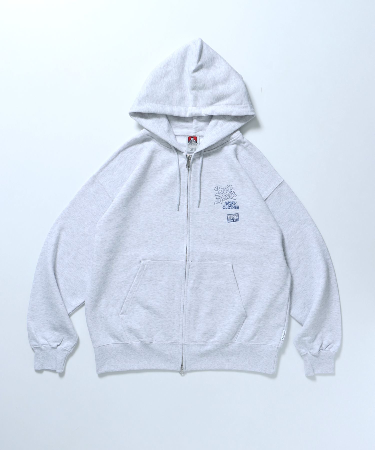 【BEN DAVIS(ベンデイビス)】ROUGH IDEAS ZIP HOODIE / ジップパーカー ワイドシルエット フーディ 裏毛 アッシュグレー