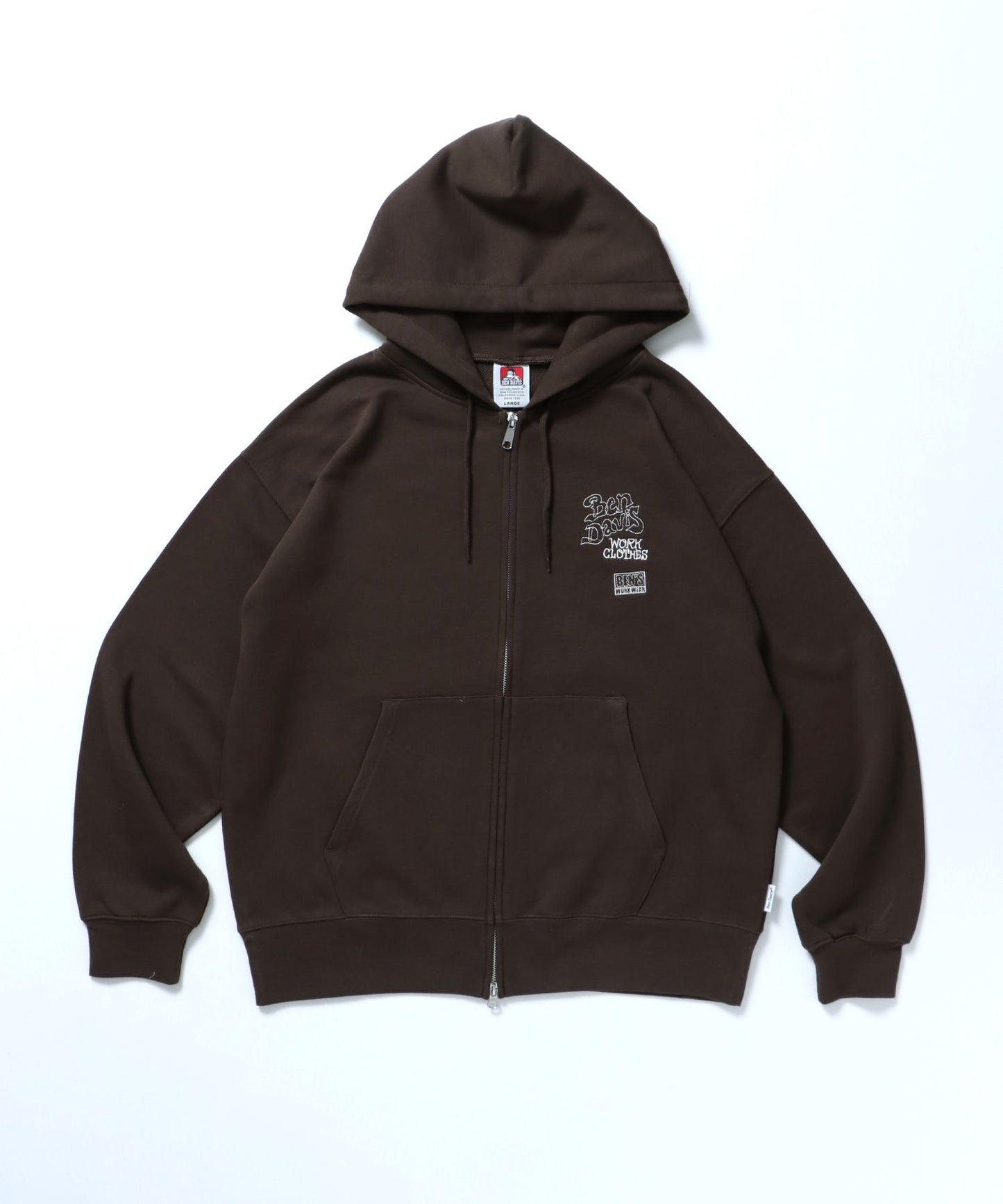 【BEN DAVIS(ベンデイビス)】ROUGH IDEAS ZIP HOODIE / ジップパーカー ワイドシルエット フーディ 裏毛 ダークブラウン
