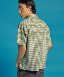SQNZ APPLIQUE CHECK SHIRTS / シャツ ショート丈 チェック 半袖 刺繍 グリーン