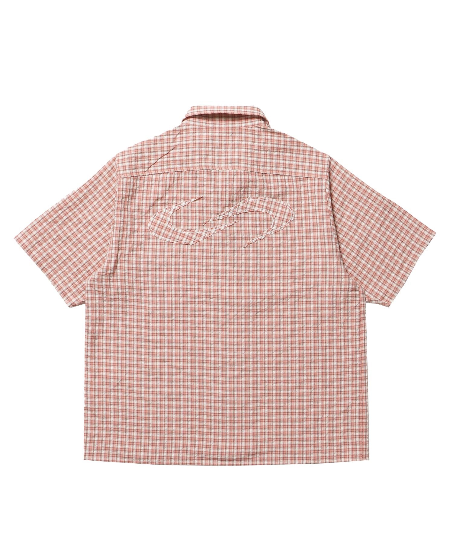 SQNZ APPLIQUE CHECK SHIRTS / シャツ ショート丈 チェック 半袖 刺繍 ピンク