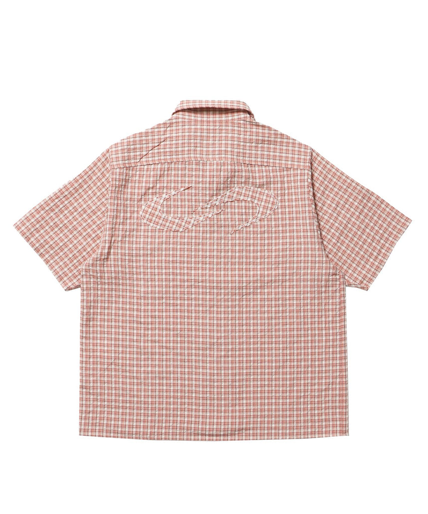 SQNZ APPLIQUE CHECK SHIRTS / シャツ ショート丈 チェック 半袖 刺繍 ピンク