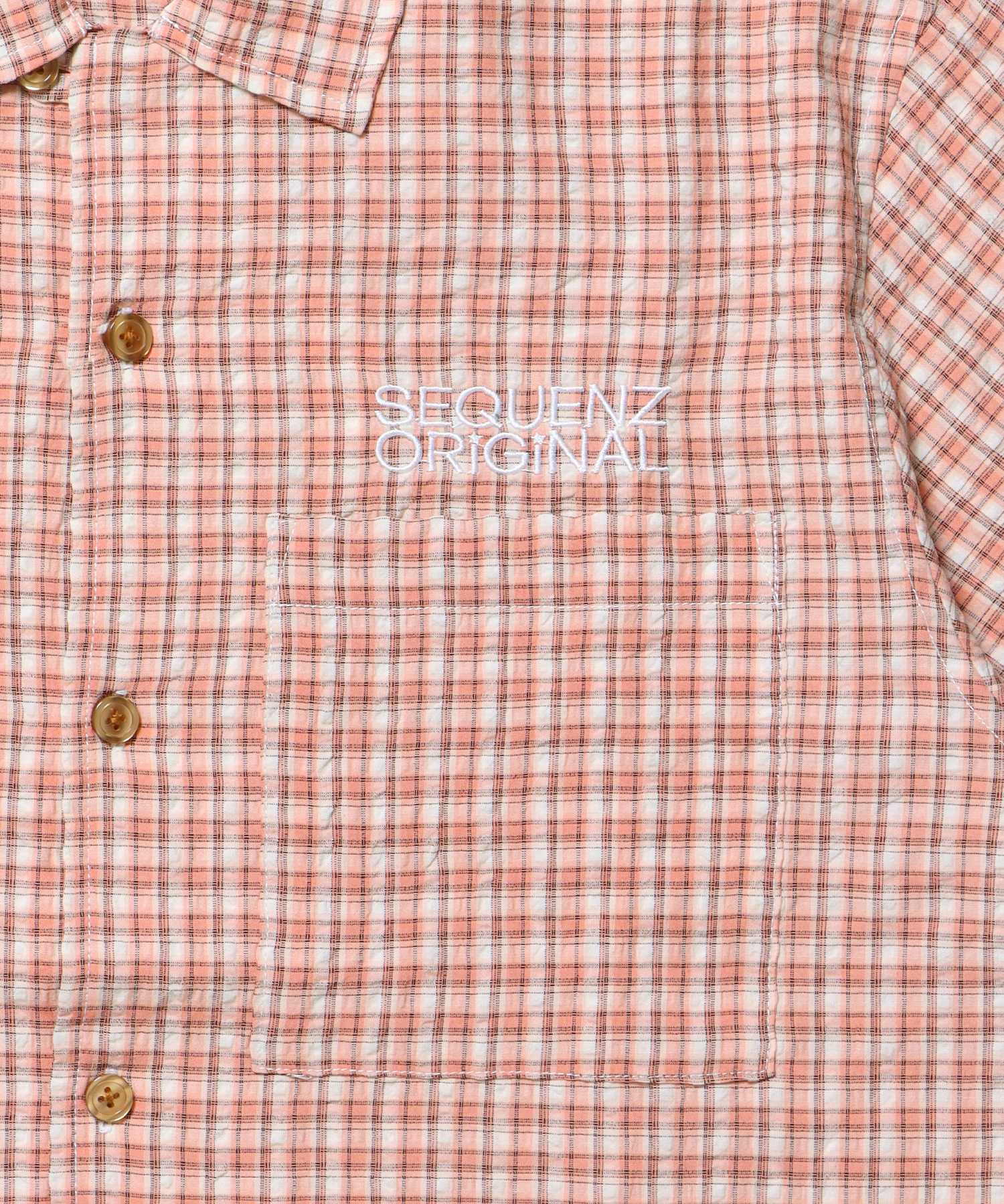 SQNZ APPLIQUE CHECK SHIRTS / シャツ ショート丈 チェック 半袖 刺繍 ピンク