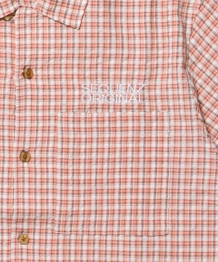 SQNZ APPLIQUE CHECK SHIRTS / シャツ ショート丈 チェック 半袖 刺繍 ピンク