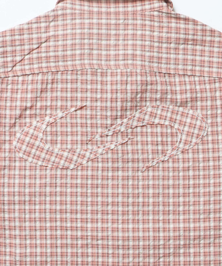 SQNZ APPLIQUE CHECK SHIRTS / シャツ ショート丈 チェック 半袖 刺繍 ピンク