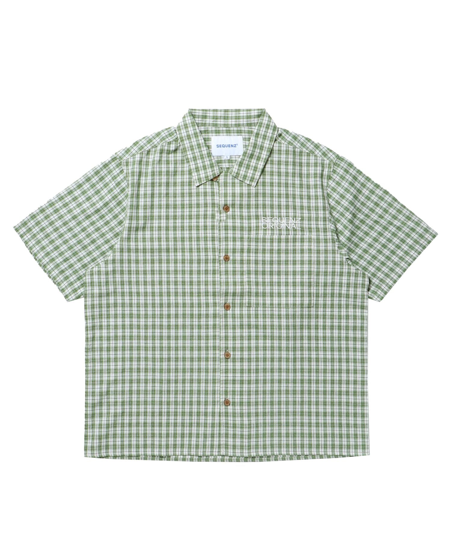 【SEQUENZ(シークエンズ)】SQNZ APPLIQUE CHECK SHIRTS / シャツ チェック 半袖 レギュラーカラー 刺繍 グリーン